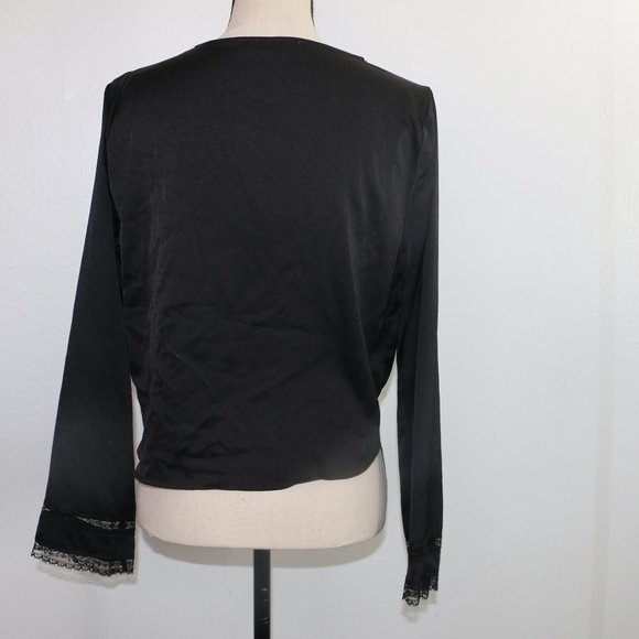 Gypsies & Moondust Black Wrap Crop Top with Lace Trim - Picture 6 of 9